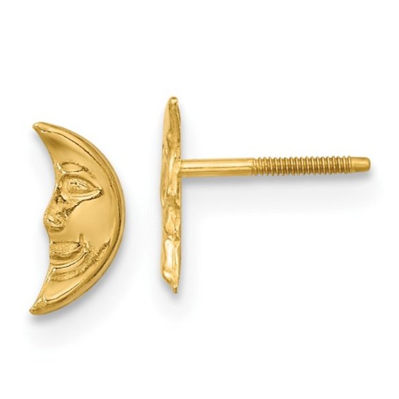 14k Gold Moon Face Children's Earring w Screw back